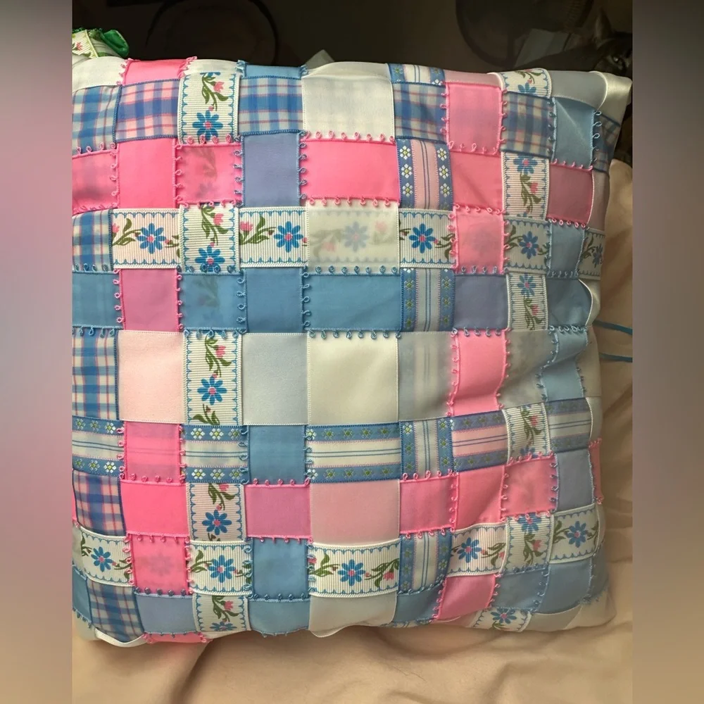 Ribbon Pillows By Marsha Lot;2 Small Fairy/Cottage Core Green & Pink Pillows NWT
